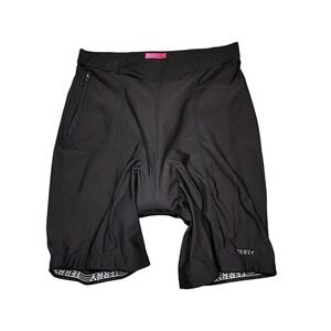Terry Cycling Shorts 1X Wom 9" Black Padded Zipper Pocket Biking Performance USA